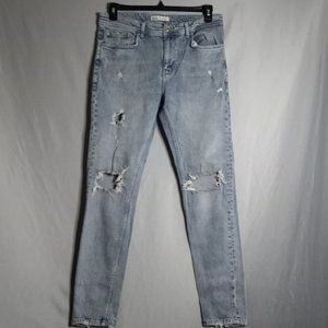 ZARA Women's Skinny Mid-Rise Ripped Distressed Medium Wash Denim Jeans Size 34